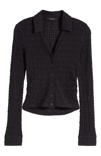 Allsaints Connie Textured Weave Button-up Shirt In Black