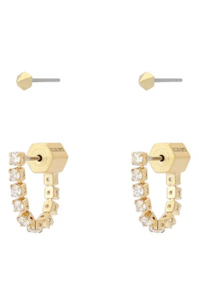 Allsaints Crystal Front-back Stud Earrings Set In Gold