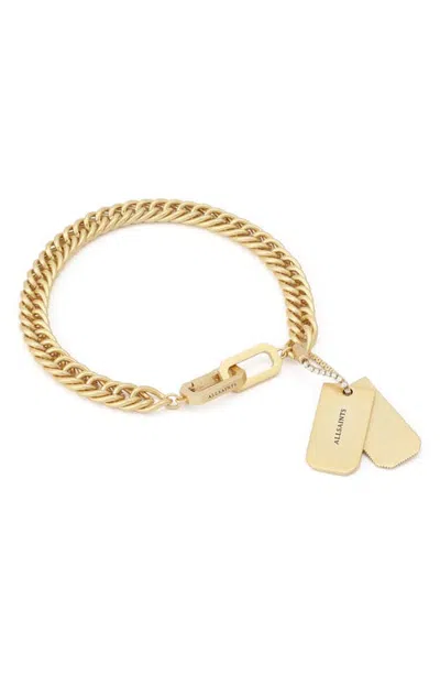 Allsaints Dog Tag Chain Bracelet In Gold