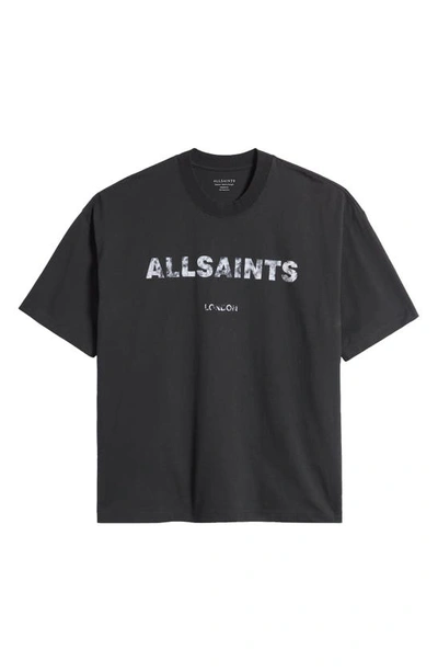 Allsaints Flocker Oversize Graphic T-shirt In Jet Black