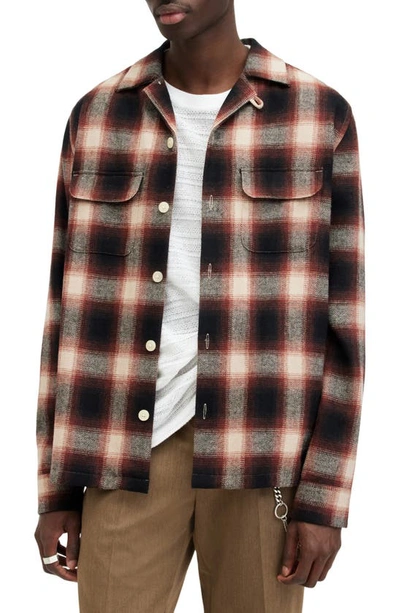 Allsaints Fortunado Plaid Relaxed Fit Button-up Shirt In Lace White/flamed Red