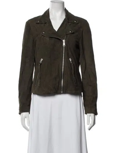 Pre-owned Allsaints Goat Leather Biker Jacket In Green