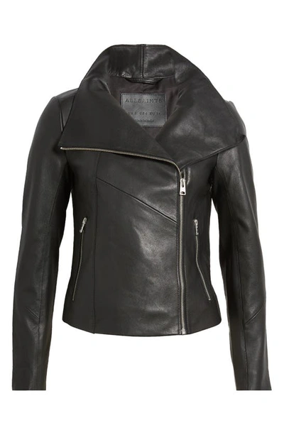 Allsaints Gray Stretch Leather Jacket In Black