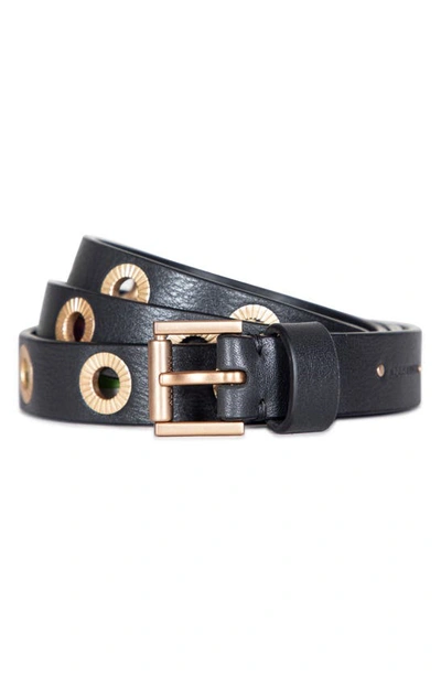 Allsaints Imitation Pearl Leather Belt In Black/ Warm Brass