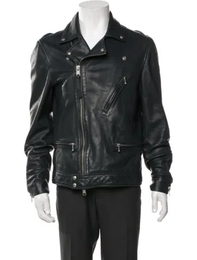 Pre-owned Allsaints Lamb Leather Moto Jacket In Grey