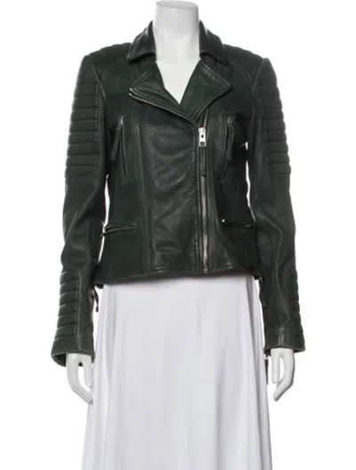 Pre-owned Allsaints Leather Biker Jacket In Green