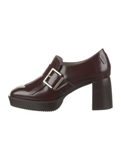 Pre-owned Allsaints Leather Fringe Trim Accent Pumps In Burgundy