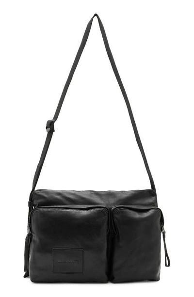 Allsaints Steppe Leather Messenger Bag In Black