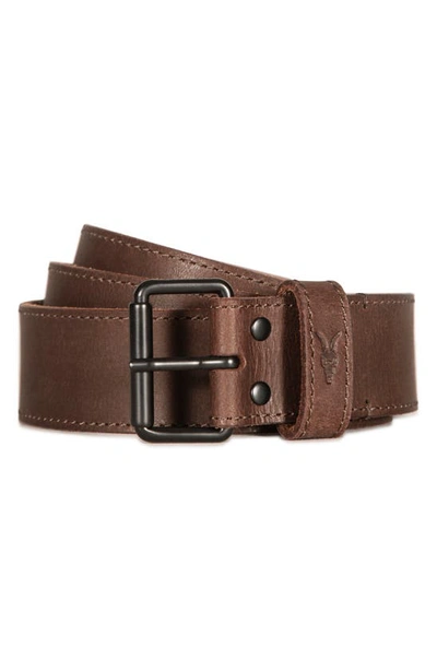 Allsaints Stitched Edge Leather Belt In Bitter Brown