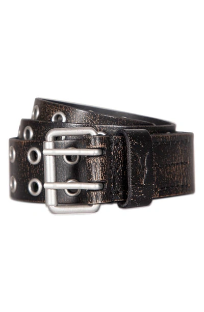 Allsaints Sturge Double Prong Leather Belt In Black