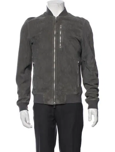 Pre-owned Allsaints Suede Bomber Jacket In Grey
