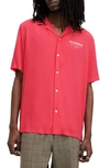Allsaints Underground Logo Short Sleeve Camp Shirt In Hot Pink