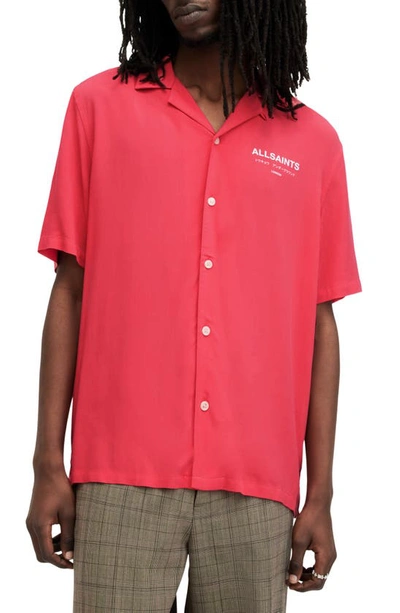Allsaints Underground Logo Short Sleeve Camp Shirt In Hot Pink