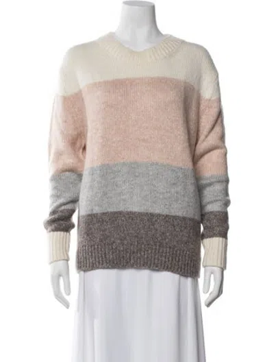 Pre-owned Allude Striped Crew Neck Sweater In Neutrals
