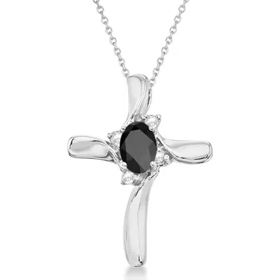 Allurez Black Onyx & Diamond Cross Necklace Pendant 14k 0.50ct In Multi