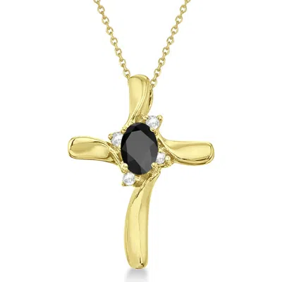 Allurez Black Onyx & Diamond Cross Necklace Pendant 14k 0.50ct In Gold