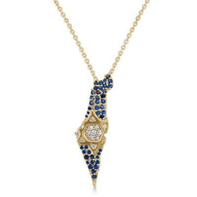 Allurez Diamond & Blue Sapphire Jewish Star Israel Map Pendant Necklace 14k In Multi