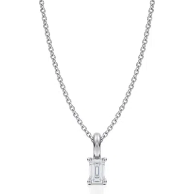 Allurez Emerald Solitaire Lab Diamond Pendant Necklace 14k White Gold In Silver