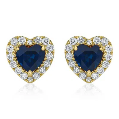 Allurez Heart Lab Blue Sapphire & Round Diamond Halo Stud Earrings 14k 0.68ct