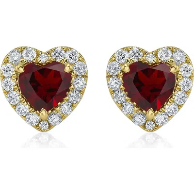 Allurez Heart Lab Garnet & Round Diamond Halo Stud Earrings 14k 0.68ct In Red