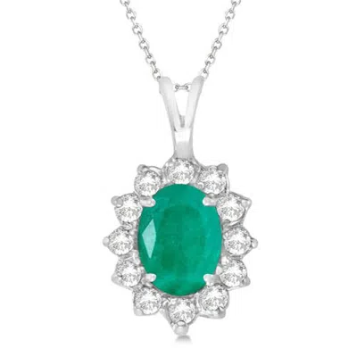 Allurez Lab Emerald & Lab Diamond Accented Pendant Necklace 14k In Multi