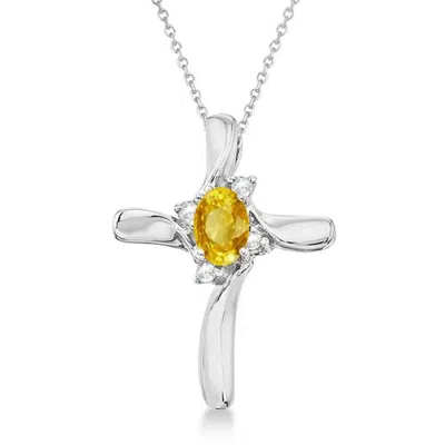 Allurez Lab Yellow Sapphire & Lab Diamond Cross Necklace Pendant 14k 0.50ct In Metallic