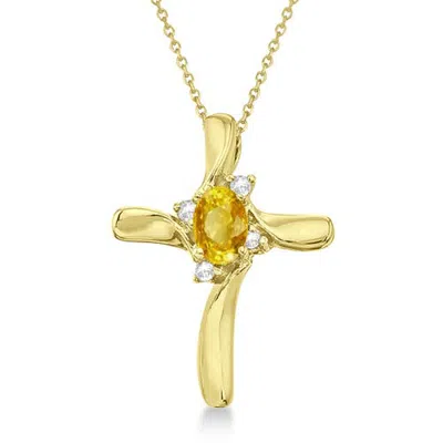 Allurez Lab Yellow Sapphire & Lab Diamond Cross Necklace Pendant 14k 0.50ct In Gold