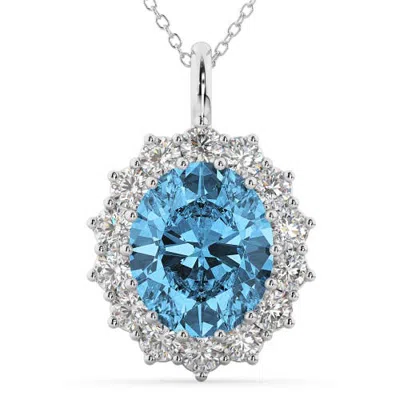 Allurez Oval Blue Topaz & Diamond Halo Pendant Necklace 14k