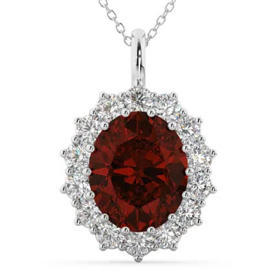Allurez Oval Garnet & Diamond Halo Pendant Necklace 14k In Red