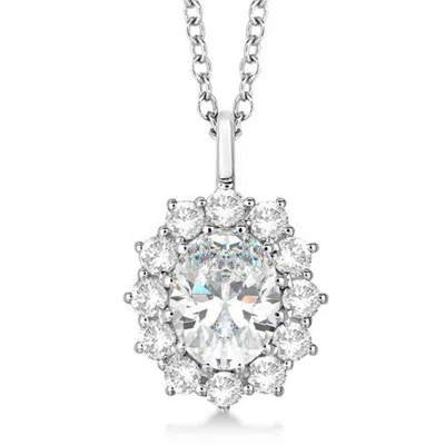 Allurez Oval Moissanite And Diamond Pendant Necklace 14k In Silver