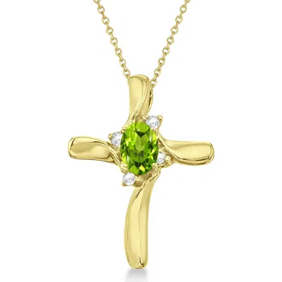Allurez Peridot & Diamond Cross Necklace Pendant 14k 0.50ct In Multi