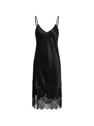 Almaz Past Midnight Lace-trim Slip Midi Dress In Black
