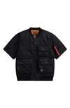 Alpha Industries Short Sleeve Zip-up Satin Flight Jacket In Black