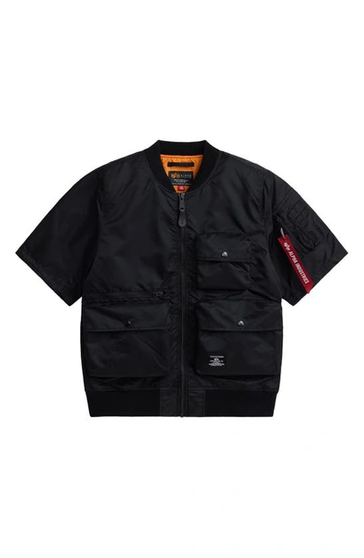 Alpha Industries Short Sleeve Zip-up Satin Flight Jacket In Black