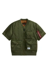 Alpha Industries Short Sleeve Zip-up Satin Flight Jacket In Green