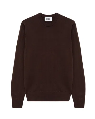 Alpha Studio Men's Merino Wool Crewneck Sweater In Marrone