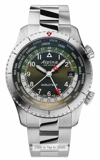 Pre-owned Alpina Startimer Pilot Worldtimer Stainless Steel Swiss Quartz Men Al-255gr4s26b