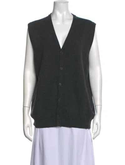 Pre-owned Altea Virgin Wool V-neck Sweater In Green/grey