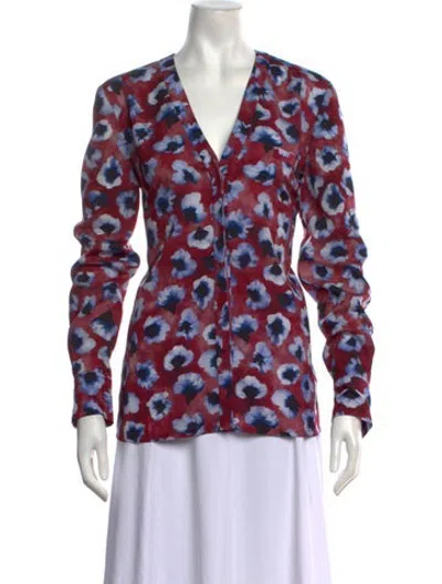 Pre-owned Altuzarra Floral Print V-neck Blouse In Purple