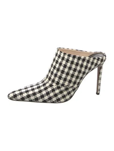 Pre-owned Altuzarra Houndstooth Print Mules In White