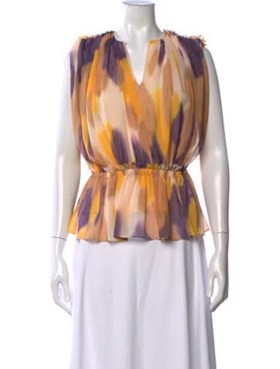 Pre-owned Altuzarra Printed V-neck Blouse In Yellow