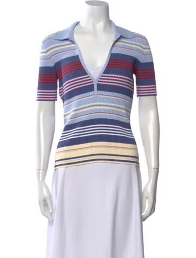 Pre-owned Altuzarra Striped V-neck Polo In Blue/yellow