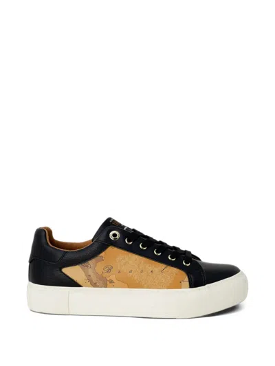 Alviero Martini 1° Classe Geo Map Leather Sneakers In Black