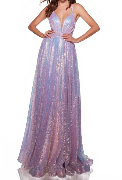 Alyce Paris Sequined Deep V-neck A-line Maxi Dress In Unicornio In Multi