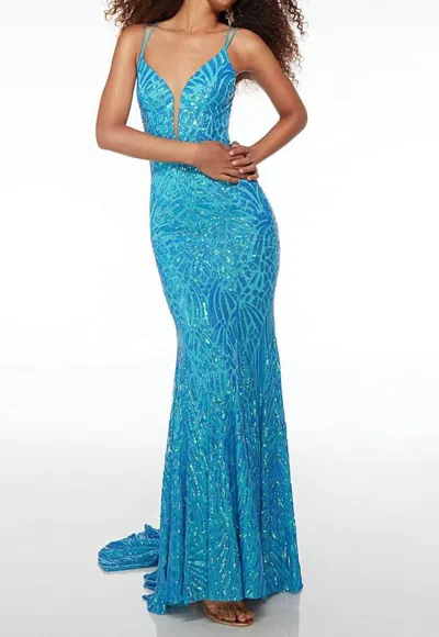 Alyce Paris Sleeveless Sequin Beaded Prom Maxi Dress In Ocean In Blue
