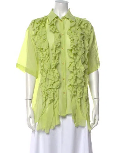 Pre-owned Alysi Silk Short Sleeve Blouse In Green