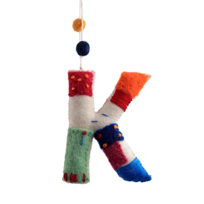 Aman Imports Felt Tie Dye Embroidered Hanging K Ornament