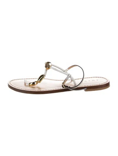 Pre-owned Amanu Leather T-strap Sandals In White