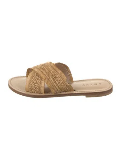 Pre-owned Amanu Raffia Slides In Neutrals