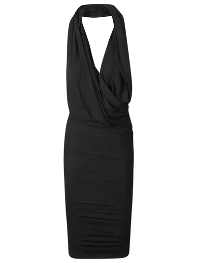 Amazuìn Manon Draped Halter Neck Knee-length Dress In Black